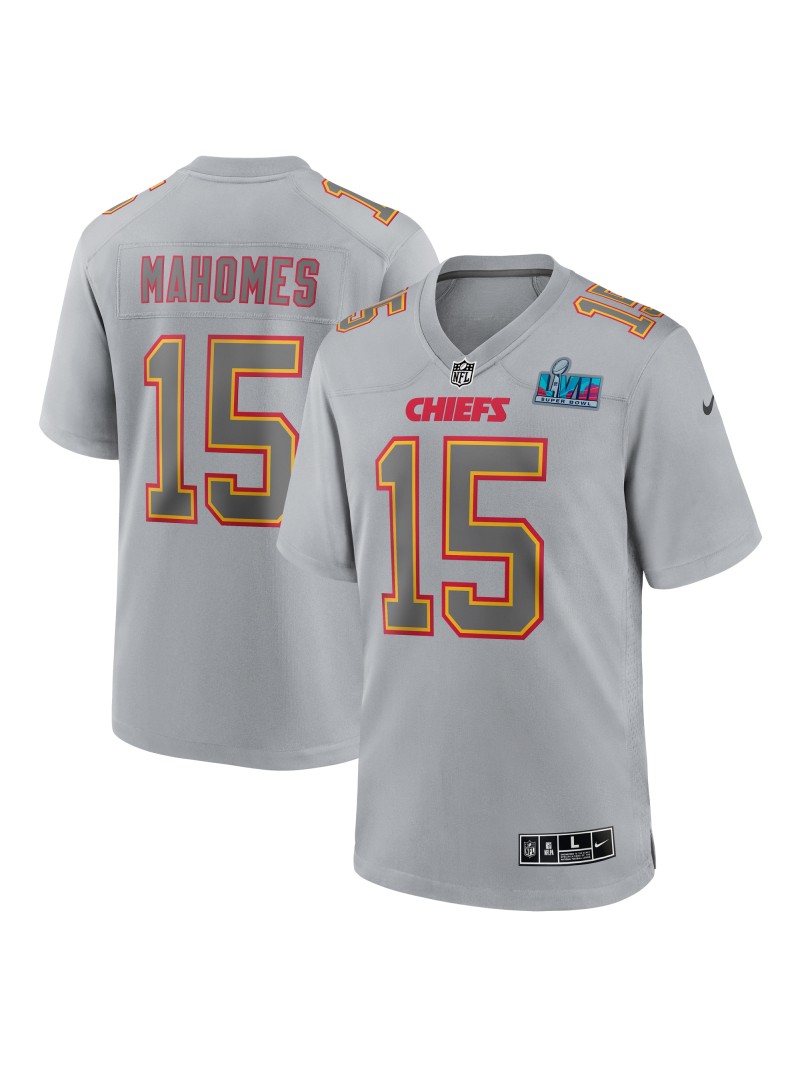 Men's Kansas City Chiefs Patrick Mahomes Nike Gray Super Bowl LVII (2022 Season) Patch Atmosphere Fashion Game Jersey