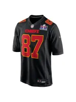 Men's Kansas City Chiefs Travis Kelce Nike Black Super Bowl LVIII Carbon Fashion Game Player Jersey