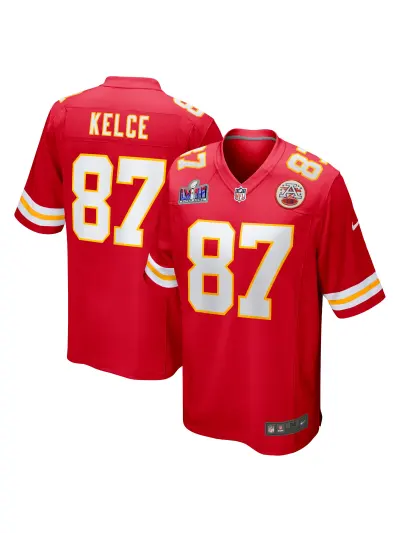Men's Kansas City Chiefs Travis Kelce Nike Red Super Bowl LVIII Game Jersey 01