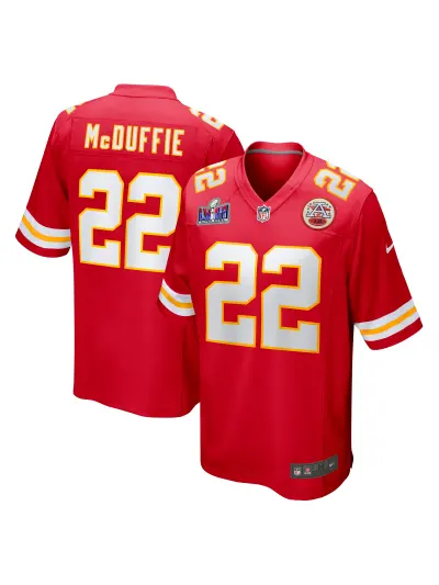 Men's Kansas City Chiefs Trent McDuffie Nike Red Super Bowl LVIII Game Jersey 01