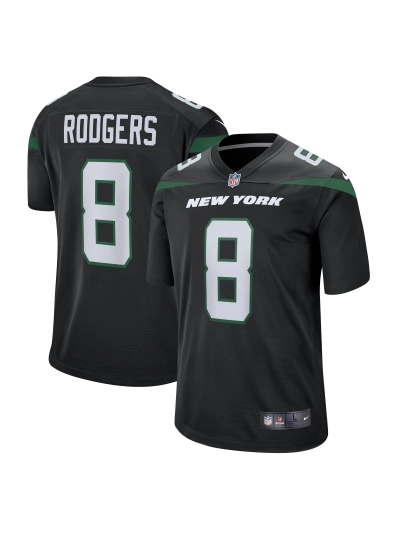 Men's New York Jets Aaron Rodgers Nike Black Game Jersey 01