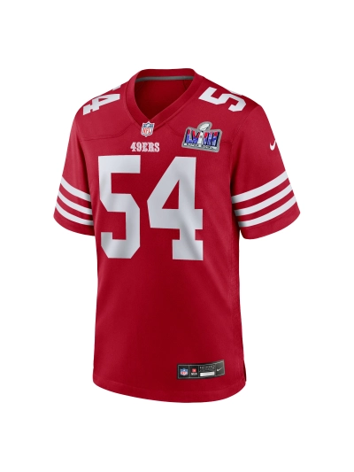 Men's San Francisco 49ers Fred Warner Nike Scarlet Super Bowl LVIII Game Jersey 02