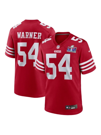 Men's San Francisco 49ers Fred Warner Nike Scarlet Super Bowl LVIII Game Jersey 01