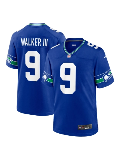 Men's Seattle Seahawks Kenneth Walker III Nike Royal Retro Players Game Jersey 01