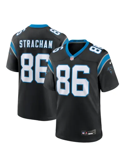 Men's Carolina Panthers Mike Strachan Nike Black Game Jersey 01
