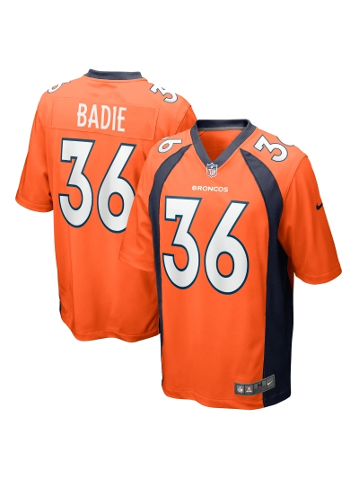 Men's Denver Broncos Tyler Badie Nike Orange Team Game Jersey 01