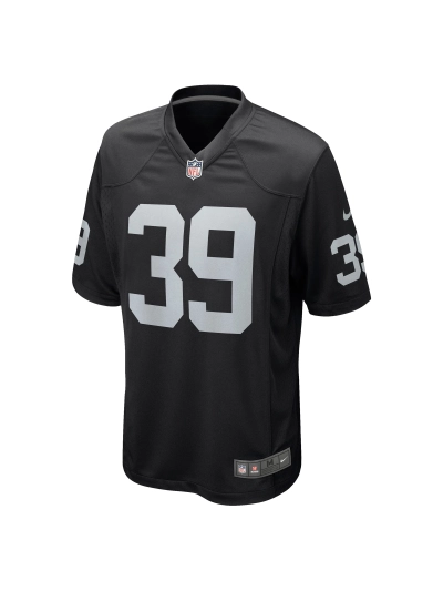 Men's Las Vegas Raiders Nate Hobbs Nike Black Game Jersey 02