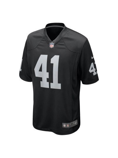 Men's Las Vegas Raiders Robert Spillane Nike Black Game Player Jersey 02