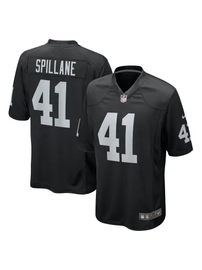 Men's Las Vegas Raiders Robert Spillane Nike Black Game Player Jersey 01