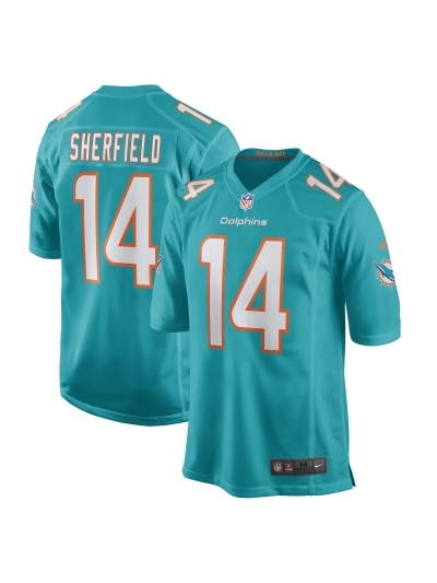 Men's Miami Dolphins Trent Sherfield Nike Aqua Game Player Jersey 01