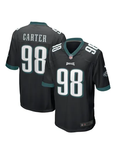 Men's Philadelphia Eagles Jalen Carter Nike Black Alternate Team Game Jersey 01