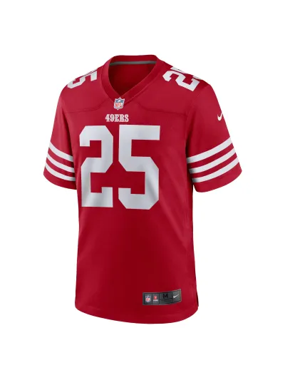 Men's San Francisco 49ers Elijah Mitchell Nike Scarlet Team Player Game Jersey 02