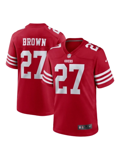 Men's San Francisco 49ers Ji'Ayir Brown Nike Scarlet Team Game Jersey 01