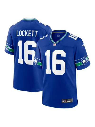 Men's Seattle Seahawks Tyler Lockett Nike Royal Throwback Player Game Jersey 01