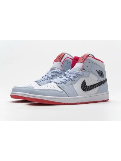POP  Jordan 1 Mid Half Blue Polka Dot Swoosh (GS),  555112-400 01