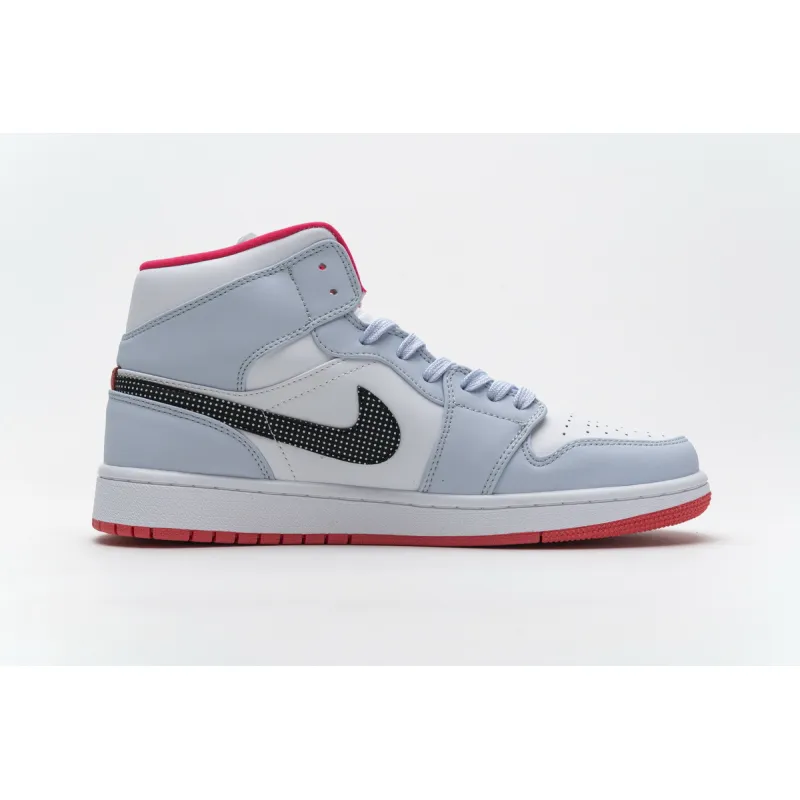  BootsMastersLin Jordan 1 Mid Half Blue Polka Dot Swoosh (GS),  555112-400 the best replica sneaker 