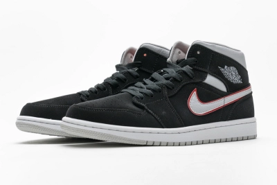 POP  Jordan 1 Mid Black Particle Grey Gym Red, 554724-060 01