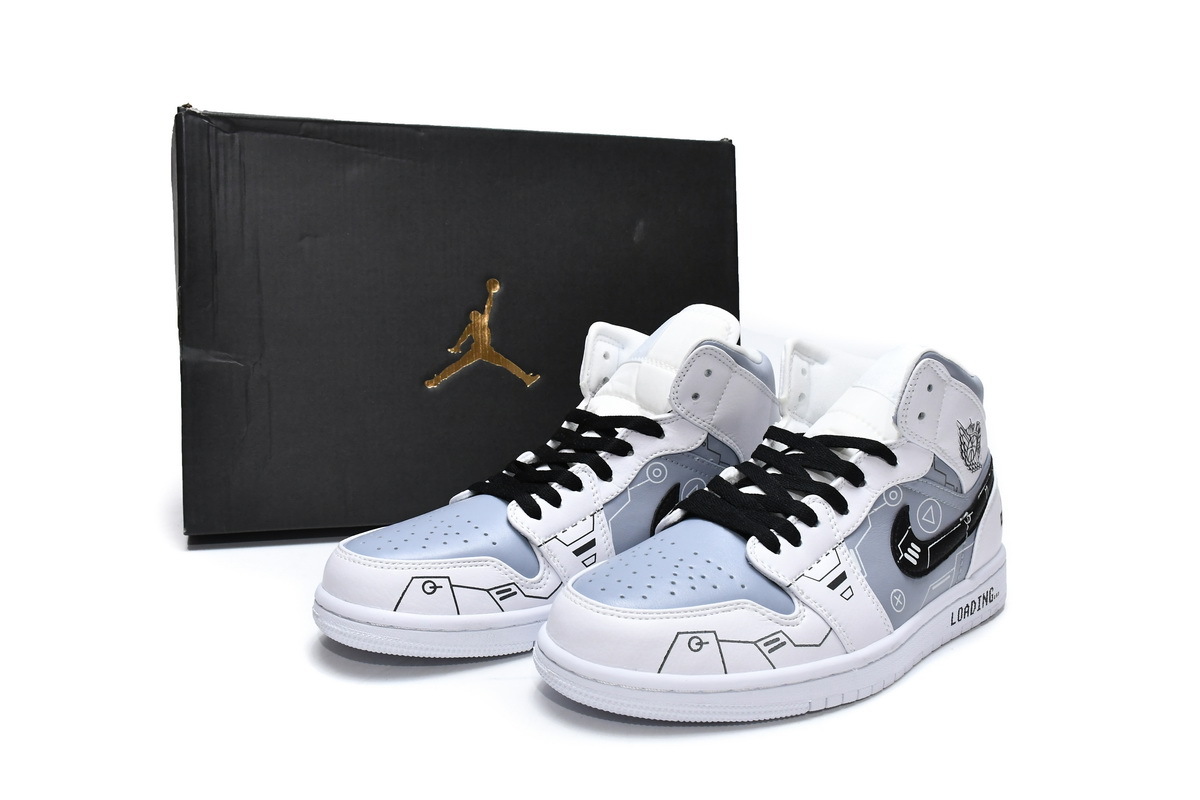 POP  Jordan 1 Mid PS5 White Grey Black, 554724-130