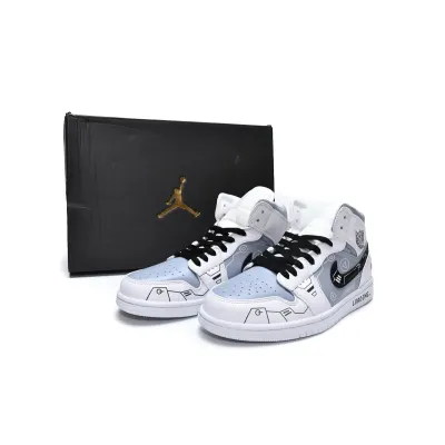POP Jordan 1 Mid PS5 White Grey Black, 554724-130 01