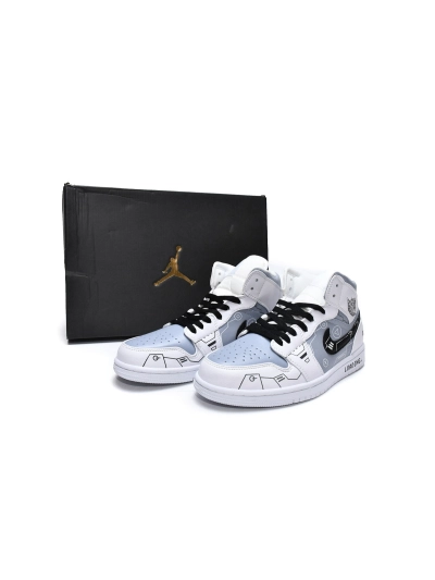 POP  Jordan 1 Mid PS5 White Grey Black, 554724-130 01