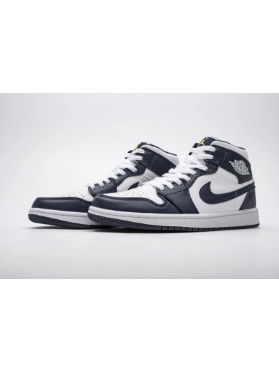 POP  Air Jordan 1 Mid White Metallic Gold Obsidian (GS), 554724-174  01
