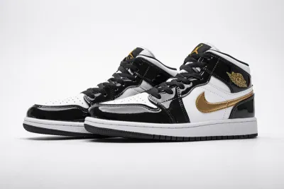 POP  Air Jordan Mid Patent Black White Gold, 852542-007 01