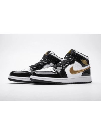 POP  Air Jordan Mid Patent Black White Gold, 852542-007 01