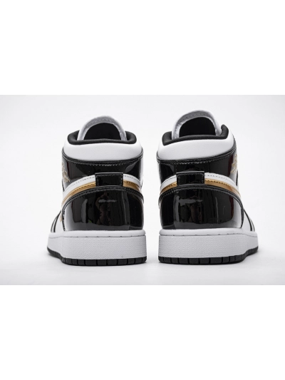 POP  Air Jordan Mid Patent Black White Gold, 852542-007 02