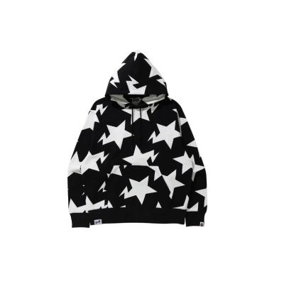 BAPE Relaxed Sta Pattern Pullover Hoodie 'Black' 01