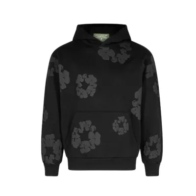 Free Shipping: Denim Tears Mono Cotton Wreath Sweatshirt "Black" 01