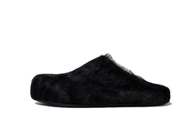PKGoden Black long hair calfskin Fussbett sabot Marni Slides 01