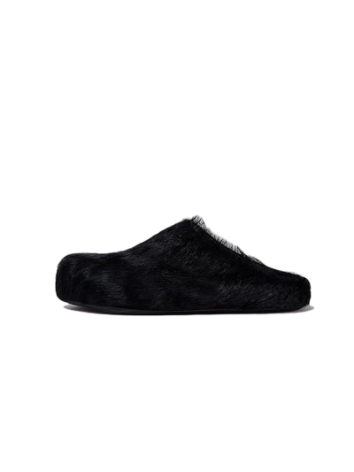 PKGoden Black long hair calfskin Fussbett sabot Marni Slides 01