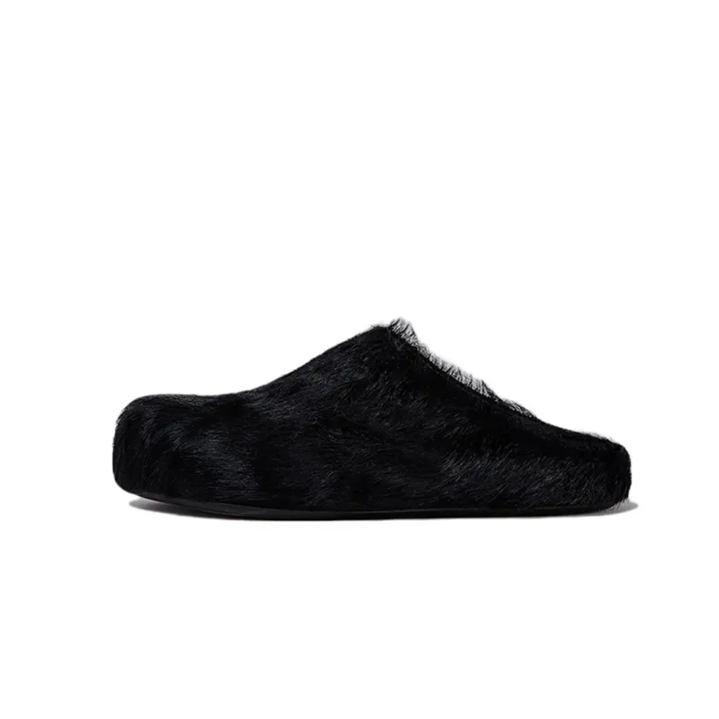 PKGoden Black long hair calfskin Fussbett sabot Marni Slides
