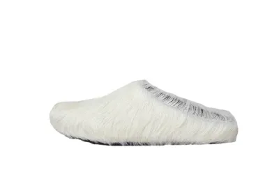 PKGoden Grey White long hair calfskin Fussbett sabot Marni Slides 01