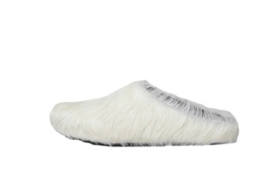 PKGoden Grey White long hair calfskin Fussbett sabot Marni Slides 01