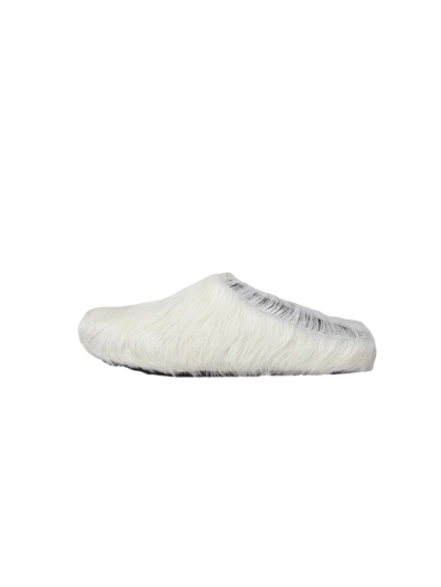 PKGoden Grey White long hair calfskin Fussbett sabot Marni Slides 01