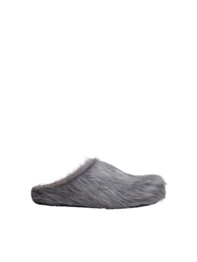 PKGoden Grey long-hair calfskin Fussbett sabot Marni Slides 01
