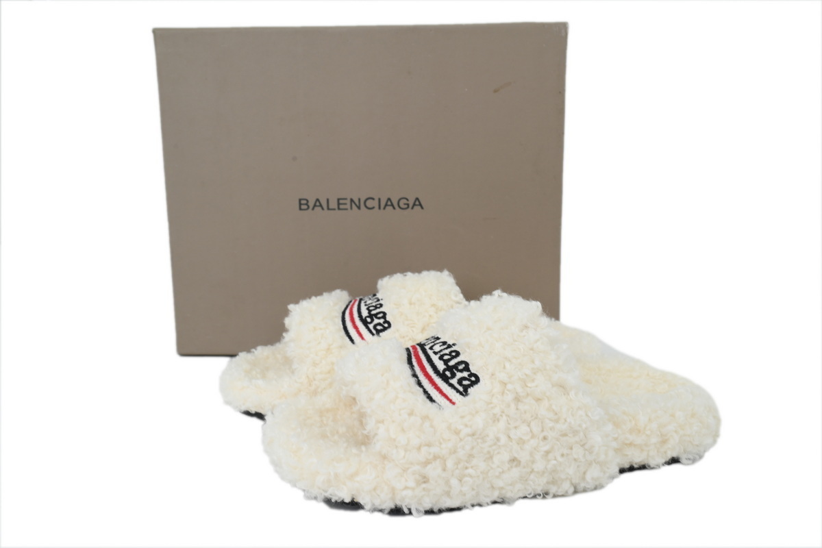 POP Balenciaga Furry Slide White Coke Label