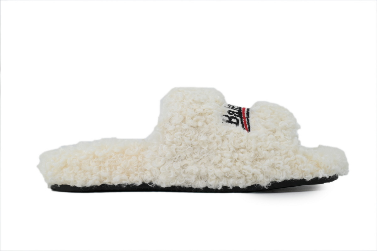 POP Balenciaga Furry Slide White Coke Label