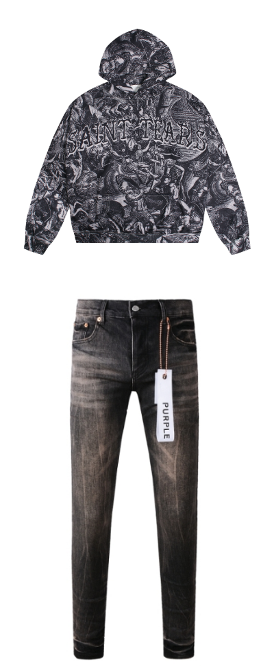 Saint Michael Tears Hoodie WY7789 + New Purple Brand Jeans #9057