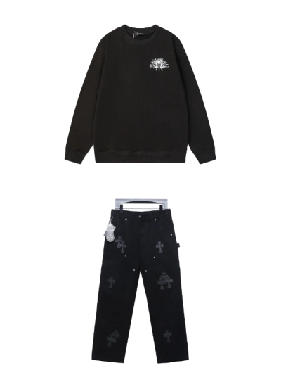 Amiri Hoodie A06# p65 Black + Chrome hearts knee cross leather Jeans 02