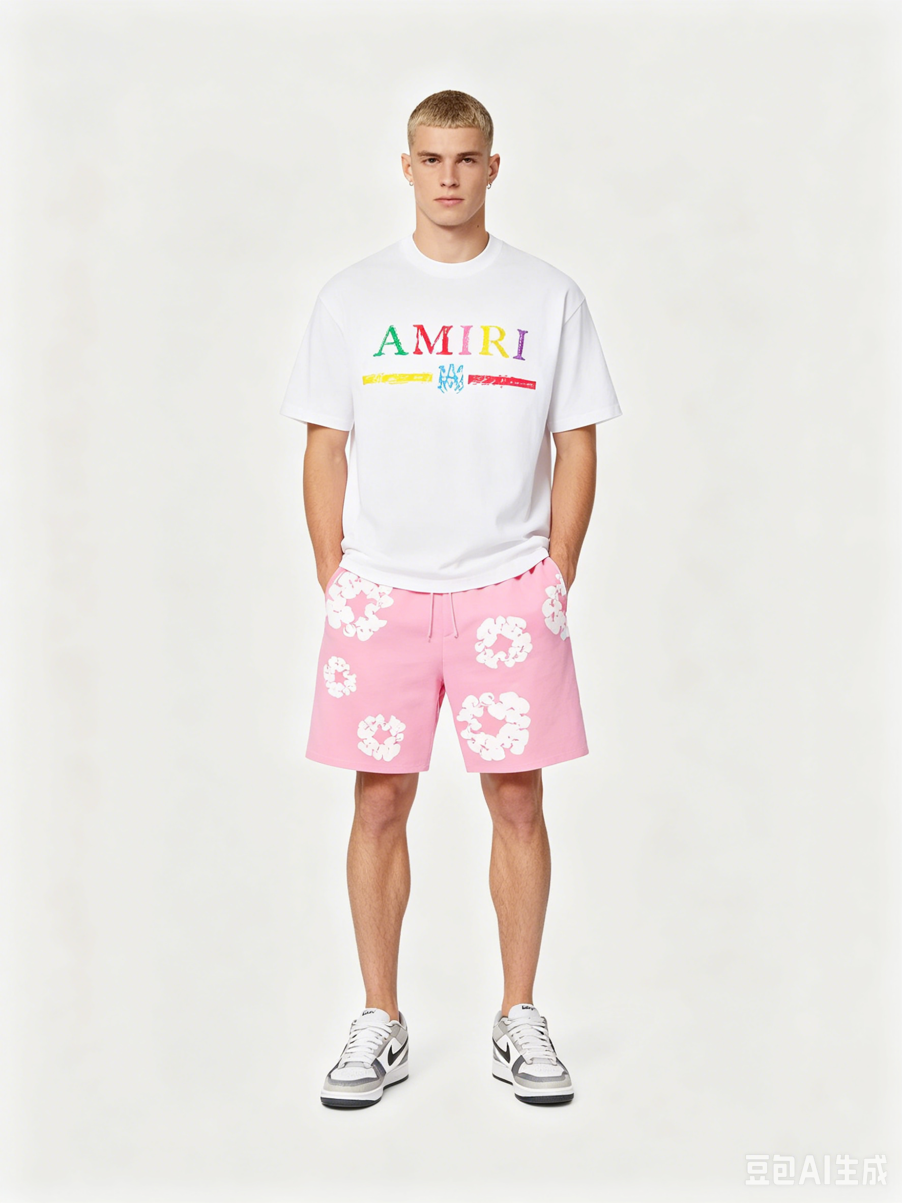 Amiri T-Shirt 672+Denim Tears pants Pink Short Pants
