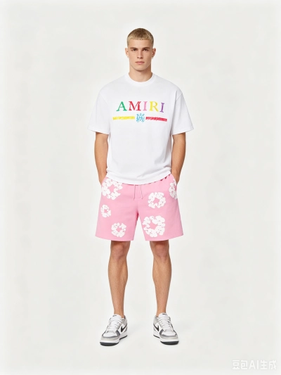 Amiri T-Shirt 672+Denim Tears pants Pink Short Pants 01