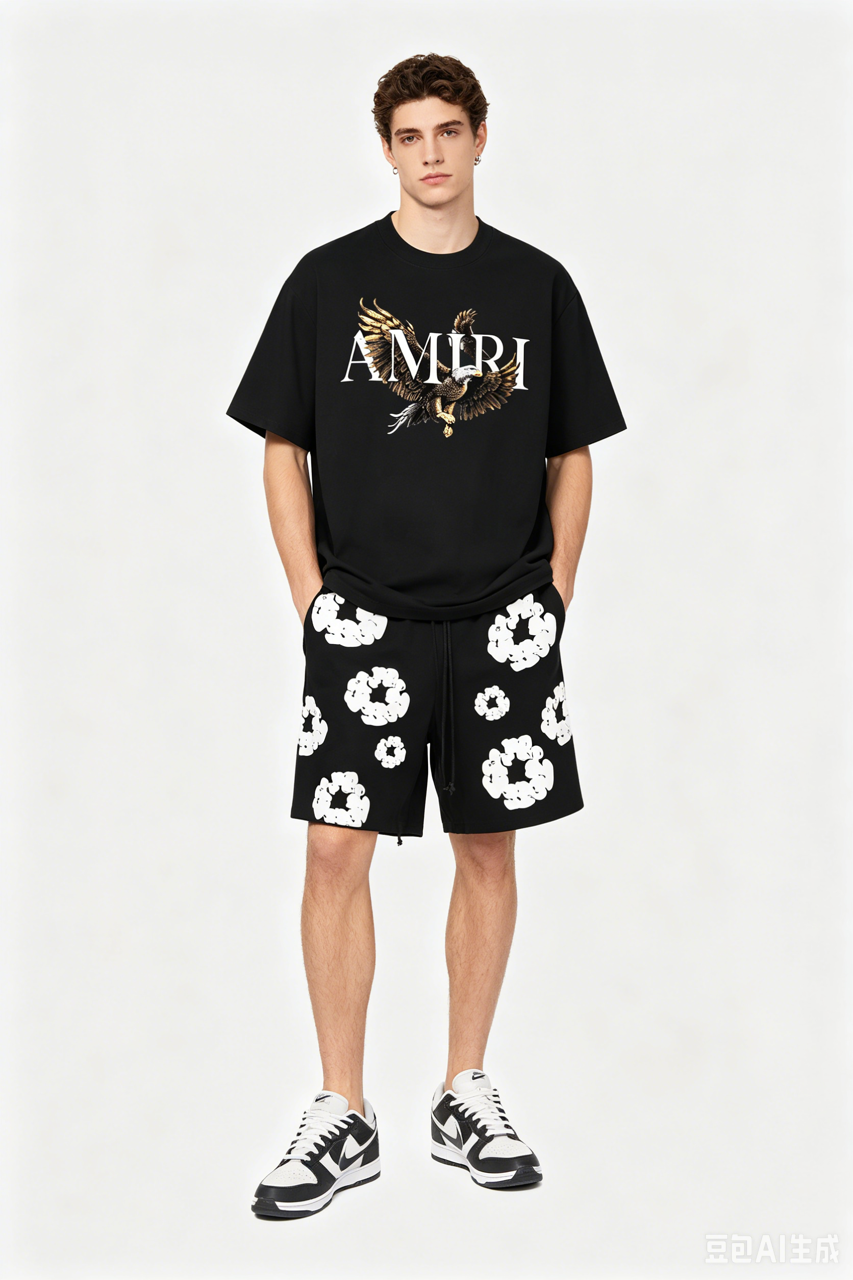 Amiri T-Shirt 709+Denim Tears The Cotton Wreath High Street Shorts Sport Shorts black pants Short Pants