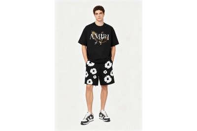 Amiri T-Shirt 709+Denim Tears The Cotton Wreath High Street Shorts Sport Shorts black pants Short Pants 01