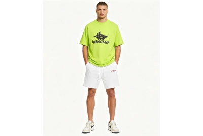 Balenciaga Overlap LOGO T-Shirts Green+OFF-WHITE Brushed Cotton Shorts with Star & Arrow Print — Black / White #1157 01