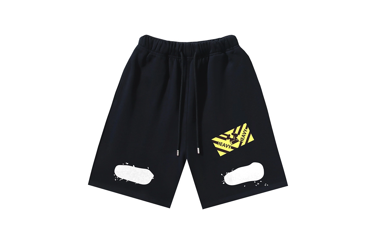 Balenciaga Sunset Beach Tower T-Shirts White+OFF-WHITE Brushed Pure Cotton Shorts with Yellow Tag and Stripe Print — Black / White #1209
