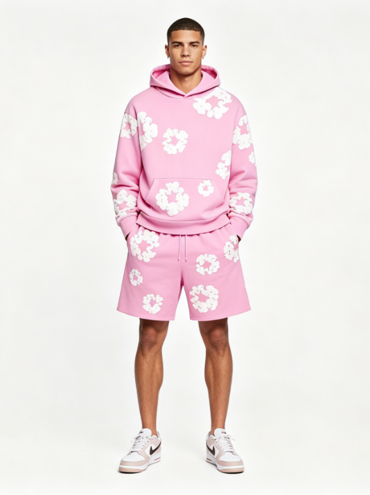 Denim Tears The Cotton Wreath Pullover Pink Hoodie+Denim Tears pants Pink Short Pants