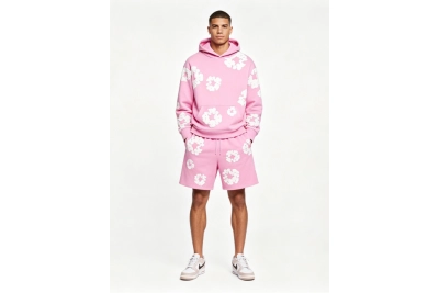 Denim Tears The Cotton Wreath Pullover Pink Hoodie+Denim Tears pants Pink Short Pants 01