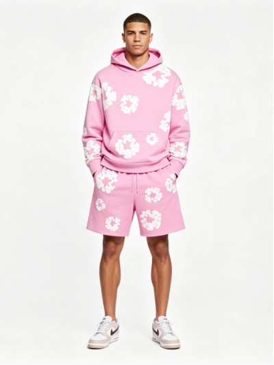 Denim Tears The Cotton Wreath Pullover Pink Hoodie+Denim Tears pants Pink Short Pants 01